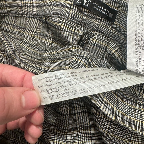 Zara Pants Womens Medium Gray Plaid Tapered Leg Mid Rise Pockets Preppy Casual - Picture 7 of 14
